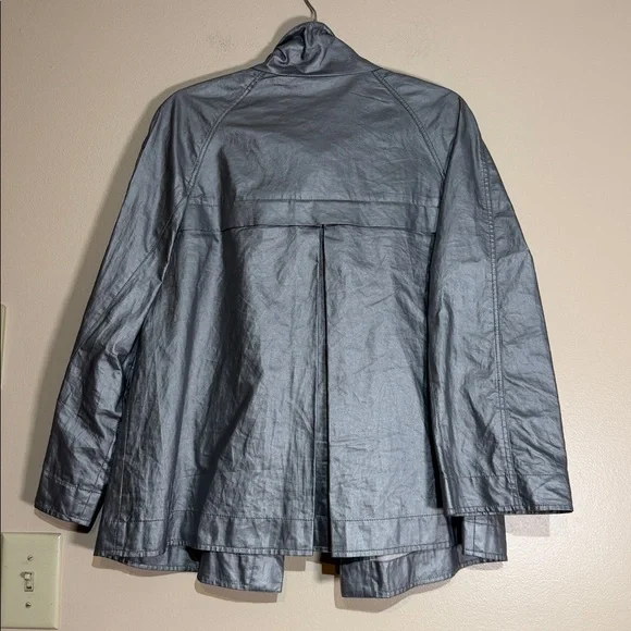 Lafayette 148 New York Metallic Silver Button-Front Trench Jacket